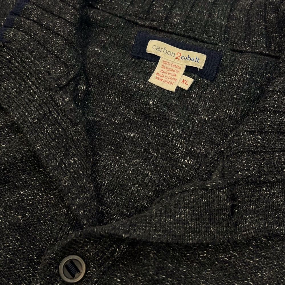 Carbon2Cobalt Men's Mockneck Button Down Cardigan Charcoal Gray XL